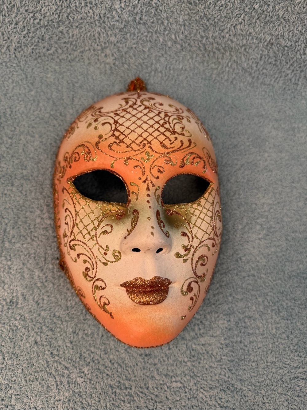 Orange Gold Venetian Face Mask Glitter Mardi Gras Halloween Costume Wall Art
